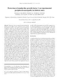 Protection of Insulin‑Like Growth Factor 1 on Experimental Peripheral Neuropathy in Diabetic Mice