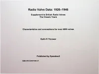 Radio Valve Data: 1926-1946