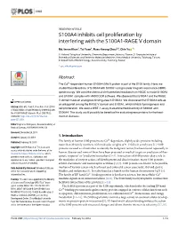 S100A4 Inhibits Cell Proliferation by Interfering with the S100A1-RAGE V Domain