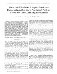 Storm Based Real-Time Analytics Service on Propaganda and Sentiment Analysis of Political Tweets on Cloud Computing Environment