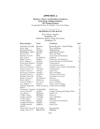 APPENDIX a Members, Officers and Standing Committees of the House of Representatives 2017 Biennial Session Prepared by William M