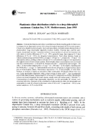 Planktonic Ciliate Distribution Relative to a Deep Chlorophyll Maximum: Catalan Sea, N.W