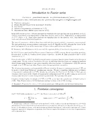 Introduction to Fourier Series 1. Pointwise Convergence