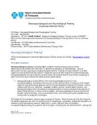 Neuropsychological Testing*
