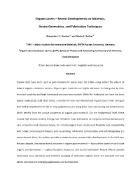 Organic Lasers – Recent Developments on Materials, Device