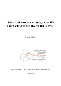 Selected Documents Relating to the Life and Work of James Hector (1834-1907)