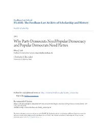 Why Party Democrats Need Popular Democracy and Popular Democrats Need Parties Ethan J