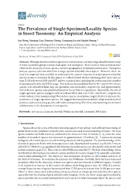 The Prevalence of Single-Specimen/Locality Species in Insect Taxonomy: an Empirical Analysis