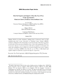 How Do Exports and Imports Affect the Use of Free Trade Agreements? Firm-Level Survey Evidence from Southeast Asia