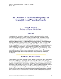 An Overview of Intellectual Property and Intangible Asset Valuation Models