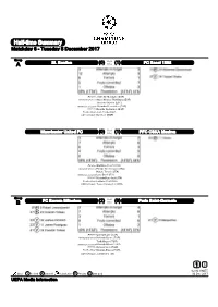 Half-Time Summary Matchday 6 - Tuesday 5 December 2017