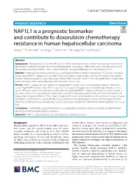NAP1L1 Is a Prognostic Biomarker and Contribute to Doxorubicin
