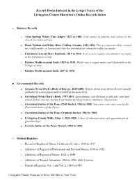 Record Books Indexed in the Ledger Series of the Livingston County Historian’S Online Records Index