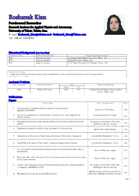 Roshanak Kian Postdoctoral Researcher Research Institute for Applied Physics and Astronomy, University of Tabriz, Tabriz, Iran