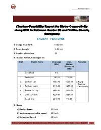 Techno-Feasibility Report for Metro Connectivity Along SPR in Between Sector 56 and Vatika Chowk, Gurugram