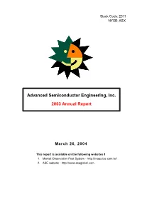 Advanced Semiconductor Engineering, Inc. 2003 Annual Report