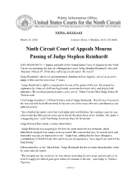 Ninth Circuit Court of Appeals Mourns Passing of Judge Stephen Reinhardt