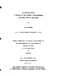 A Reading of Rex Warner's the Professor and Franz Kafka's the Trial