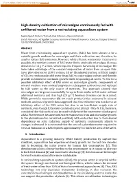 High-Density Cultivation of Microalgae Continuously Fed with Unfiltered Water from a Recirculating Aquaculture System