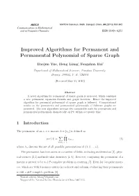 Improved Algorithms for Permanent and Permanental Polynomial Of