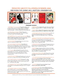 PENGUIN GROUP USA Spring/Summer 2008 New Books for Course Use & Adoption Consideration
