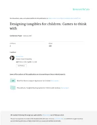 Research and Design for Tangible and Tabletop Games