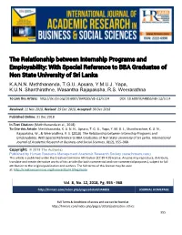The Relationship Between Internship Programs and Employability: with Special Reference to BBA Graduates of Non State University of Sri Lanka