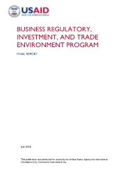 USAID Business Regulatory, Investment, and Trade Environment Program