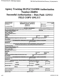 Agency Tracking ID:PGC2243890 Authorization Number:284894 Successful Authorization -- Date Paid: 12/5/12 FILE COPY ONLY!!
