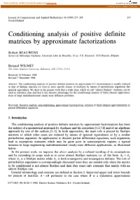 Conditioning Analysis of Positive Definite Matrices by Approximate Factorizations