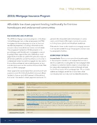 FHA Title II Programs: 203(B) Mortgage Insurance Program