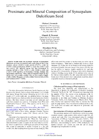 Proximate and Mineral Composition of Synsepalum Dulcificum Seed