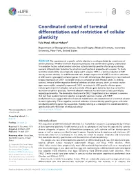 Coordinated Control of Terminal Differentiation and Restriction of Cellular Plasticity Tulsi Patel, Oliver Hobert*