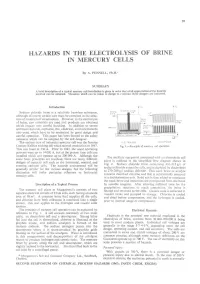 Hazards in the Electrolysis of Brine in Mercury Cells
