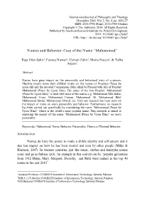 Names and Behavior: Case of the Name “Muhammad”
