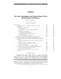 The First Amendment and Speech-Based Torts: Recalibrating the Balance