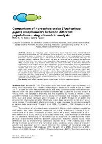 Comparison of Horseshoe Crabs (Tachypleus Gigas) Morphometry Between Different Populations Using Allometric Analysis Mohd R