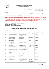 Sports Items List for the Session 2017-18