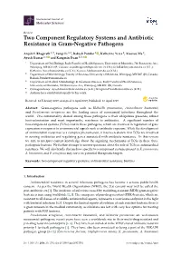 Two Component Regulatory Systems and Antibiotic Resistance in Gram-Negative Pathogens