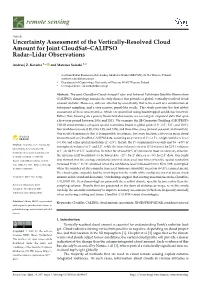 Uncertainty Assessment of the Vertically-Resolved Cloud Amount for Joint Cloudsat–CALIPSO Radar–Lidar Observations