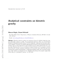 Analytical Constraints on Bimetric Gravity