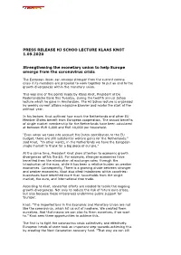 Press Release Hj Schoo Lecture Klaas Knot 1.09.2020