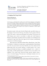 A Language That Forgot Itself Tomasz Kamusella*