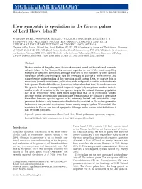 How Sympatric Is Speciation in the Howea Palms of Lord Howe Island?