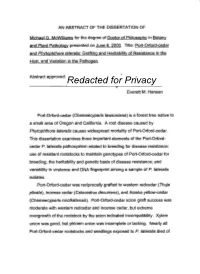 Port-Orford-Cedar and Phytophthora Lateralis: Grafting and Heritability of Resistance in the Host, and Variation in the Pathogen by Michael G