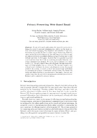 Privacy Preserving Web-Based Email