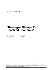 "Rassegna Stampa Enti Locali Ed Economia"