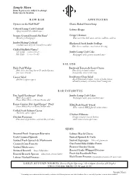 Sample Menu Items & Prices Are Subject to Change