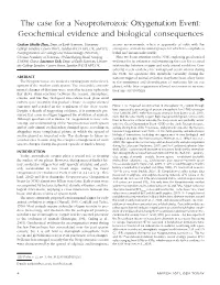 The Case for a Neoproterozoic Oxygenation Event: Geochemical Evidence and Biological Consequences