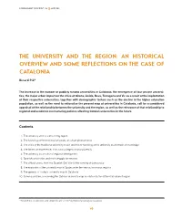 The University and the Region: an Historical Overview and Some Reflections on the Case of Catalonia